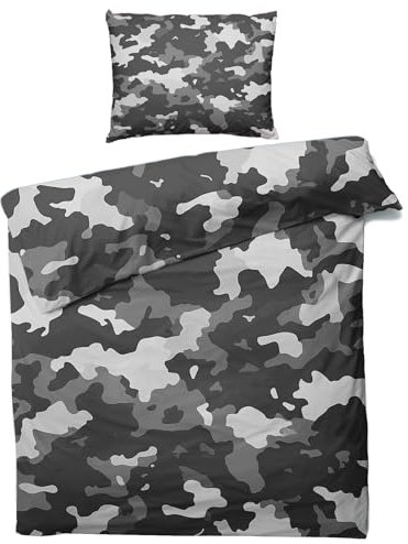 MOBEITI Camouflage Bettwäsche 140x200, Militär Wendebettwäsche, Weiche Kuschelige Mikrofaser Bettbezug Set 2teilig, 1 Kissenbezug 70x90, mit Reißverschluss -MO&230