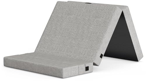 ONBRILL Colchón plegable individual, colchón portátil firme de 4 pulgadas para alivio de presión, cubresofá cama plegable con bolsa de almacenamiento, uso en interiores y exteriores, funda de lino