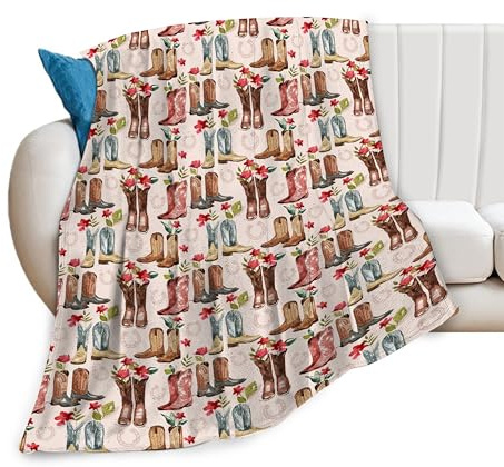 Western-Cowboy-Decke, Country-Cowboystiefel, Überwurf, Decke, superweich, gemütlich, Plüsch, leicht, Fleece-Flanell, Blumendekoration, Decke, Geschenke für Mädchen, Jungen, Damen, Herren, Erwachsene,