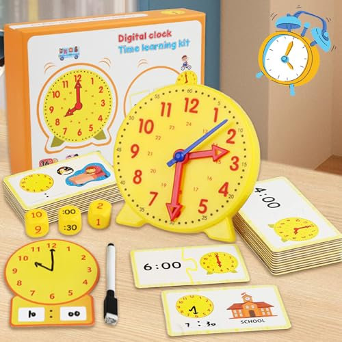 FatrouGirl Uhr zum Lernen für Kinder, Lernuhr Kinder, Unterrichtsuhren-Set, Lernuhr Grundschule, Lehrzeit Übungsuhr, Pädagogisches Lehruhren-Set für Kinder, Uhr Lernen für Haus, Spielzimmer