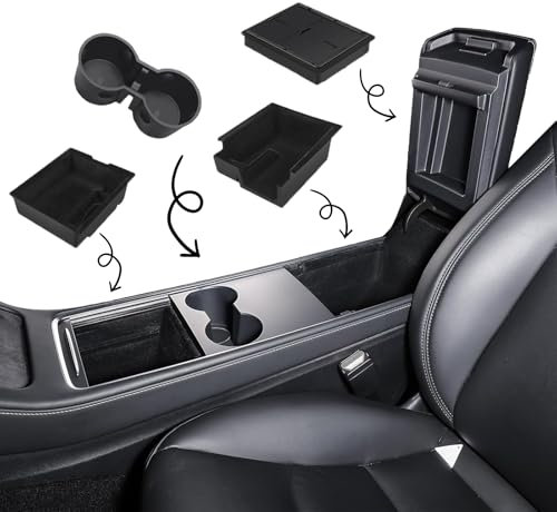 4 Pcs Zubehör für Tesla Model 3 Y - Mittelkonsole Organizer Armlehne Aufbewahrungsbox Armlehne Versteckte Aufbewahrungsbox Mittelkonsolen Getränkehalter für Model 3 Y Zubehör