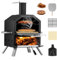 PIZZELLO Machine à pizza d'extérieur au feu de bois 2 couches avec pierre à pizza, peler et grille – Housse imperméable et pieds pliables pour camping, barbecue et cadeaux (66 cm)