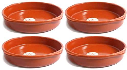 Tradineur - Lot de 4 casseroles rondes en terre cuite - Convient pour vitro et four - Idéal pour ragoûts et rôtis faits maison - Ø 40 cm