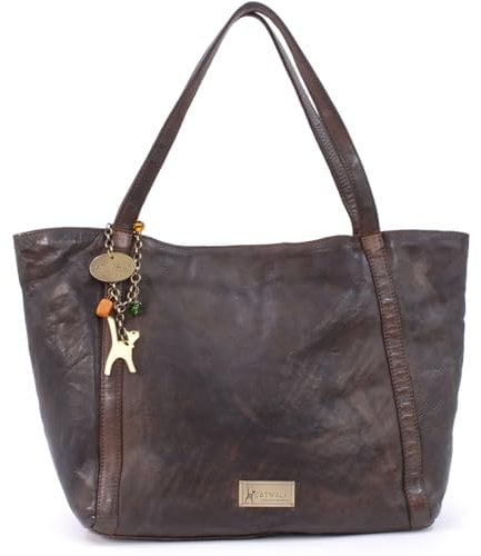 Catwalk Collection Handbags - Damen Leder Shopper Tote Bag - Schultertasche Groß - Arbeitstasche für Notizbuch A4 - Hazel - Braun