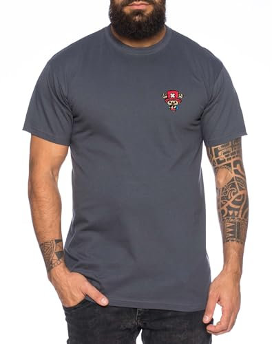 Chopper Icon Straw Hat Men's Embroidered T-Shirt - Manga Pirate Anime Luffy One, Color:Dark Grey, Size:M
