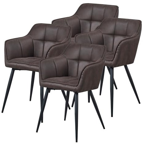 [en.casa] Esszimmerstuhl 4er Set Birmingham Armlehnstühle Bürostühle Polsterstuhl mit Rückenlehne Dunkelbraun mit Metallbeine 81 x 57 x 53 cm