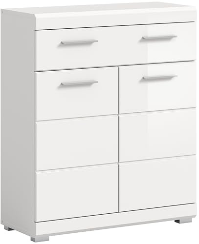 furnling Standschrank Scott, weiß Hochglanz, 1 Schublade, 2 Türen, 2 Fächer, Badschrank mit verstellbarem Einlegeboden, Breite 74 cm