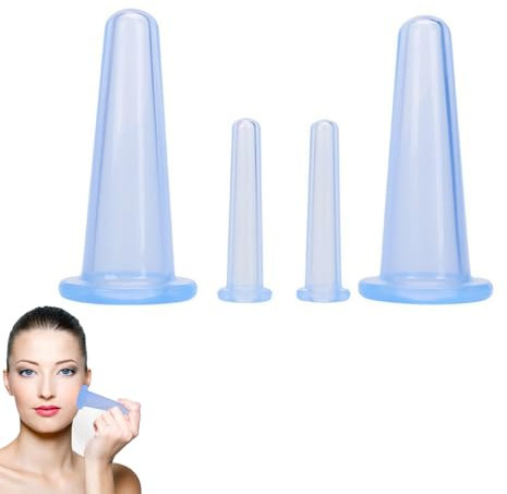 4 Pièces Ventouse Visage, Ventouse Visage Anti Rides, Ventouse Silicone, Massage Ventouses, Facial Cupping, Silicone Massage Cups, Ventouse Anti-Cellulite, Ventouse pour Massage Visage Yeux (Bleu)