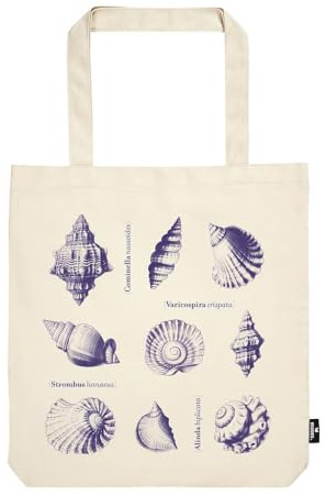 moses. libri_x Shopper Seashells, maritime Tragetasche aus 100% Baumwolle, große Stofftasche mit Muschel-Illustrationen, wiederverwendbare Einkaufstasche mit langen Henkeln