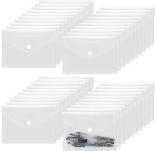 50 Stück Sichttaschen A6 Quer Transparent Natur, PVC A6 Dokumententasche | mit Klappe und Klettverschluss für Akten, Karten, Rechnungen PUCSIQ