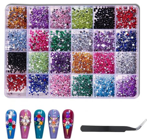 Pmueuff 18000 Pezzi Strass Unghie, 12 Colori Strass Cristallo Glitter Brillantini Decorazioni per Unghie con Pinzette e Scatole Kit con Stress per Scarpe Fai Da Te Vestiti Decorazioni Nail Art