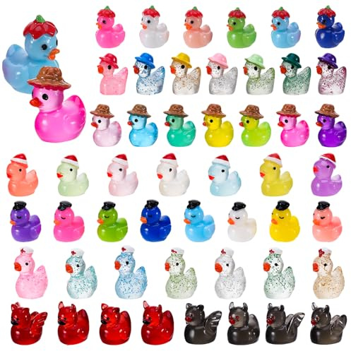 Partideal 50 Stück Mini Enten Harz, Miniatur Ducks Miniaturfiguren zum Verstecken für Halloween WeihnachtenDIY Dekoration Handwerk Gartendekorationen