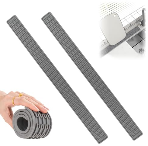 2 Stück Abtropfmatte Schmal, 70*5.5 cm Silikonmatte Platzsparend Barmatte Silikon Abtropfmatte Geschirr Wasserabsorbierende Untersetzer Spritzschutz Spülbecken für Küche Spüle Faucet Grau