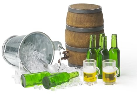 Odoria Puppenhaus Bierflaschen Trinken Miniatur: 1/12 Maßstab Bierkrug Gläser EIS Alkohol Oktoberfest Bar Bauernhof Sommer Party - Mini Wichtel Getränke Bier Fass für Küche Realistisch Stütze