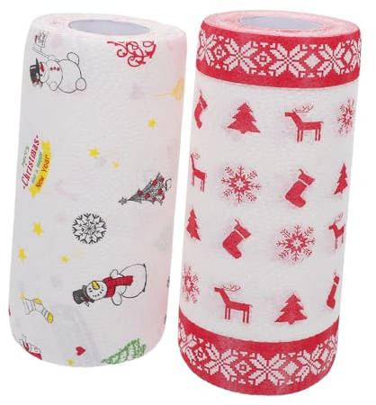 ZUNOXAZ 2rollos Papel De Cocina Navideño Con Diseño De Patrón Navidad Resistente La Grasa Desechables Para Envolver Hornear y Decorar Alimentos Festivos
