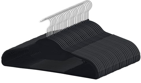 Taylor & Brown 30 Pack Plastic Coat Hangers – Slim 0.5cm Space-Saving Clothes Hangers with U-Shaped Opening, Non-Slip Design & 360° Swivel Hook for Wardrobes, Shirts, Jackets & Dresses, Black