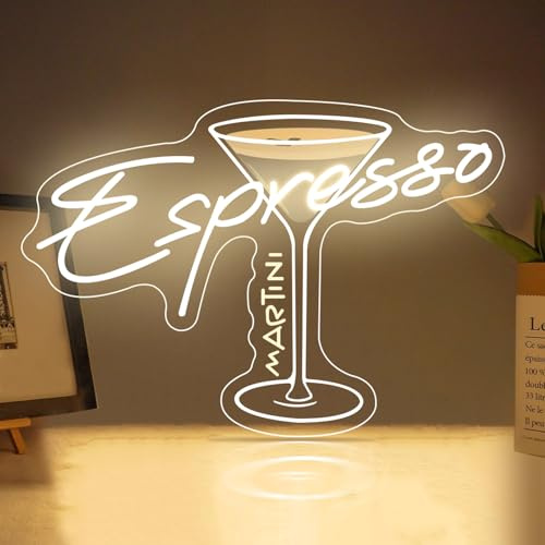 Espresso Martini Neon Sign Martini Cocktail Light Up Neon Sign Tini Time Wall Decor LED Light for Coffee Bar, Home Bar Decoration with Dimmable Function