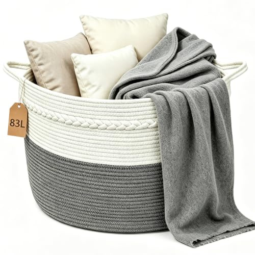 Cotton Rope Basket 83L Extra Large Grey Storage Basket with Handles