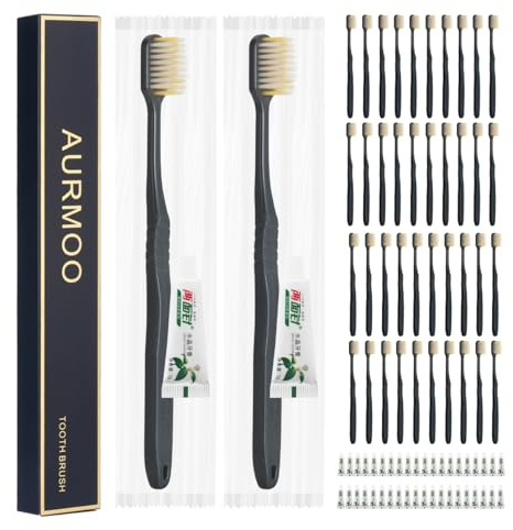 AURMOO 40x Reisezahnbürste mit Zahnpasta, Reise Zahnbürste Set, | Einweg Zahnbürste mit Zahnpasta-set, Reisezahnbürste, Travel Toothbrush, Zahnbürsten für Reisen, Camping, Einzeln Verpackt.