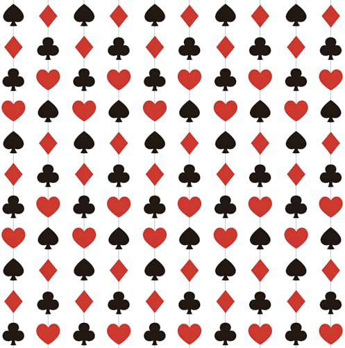 Casino Deko,Casino Party Dekorationen,Poker Garlande,für Casinodeko Party | 4m Papier Las Vegas Nachtparty Geburtstag Dekorationen, Rot und Schwarz Poker-Nacht-Hintergrund
