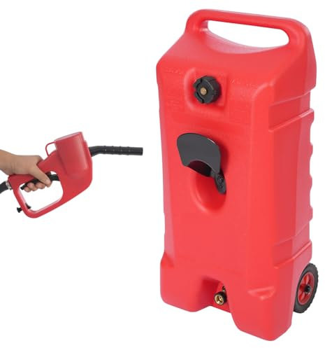 PNGMSNXTE Boat Fuel Tank with Wheels, 53L/14Gal Portable Outboard Marine Fuel Tank with Hose, 16 x 12 x 33 standing Gas Tank with Fuel Gun, for Outboard Boat Motors