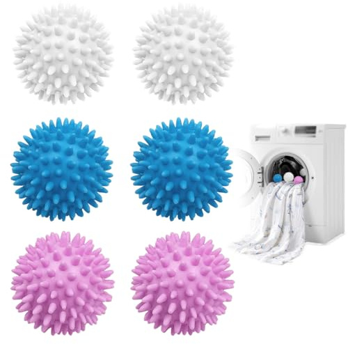 GNALIA Pallina Dosatrice Detersivo Per Lavatrice - 6 Pezzi Palla Asciugabiancheria Antipiega Riutilizzabili, Antistatiche Naturali, 4 Cm, Colori Bianco, Blu E Rosa Violaceo