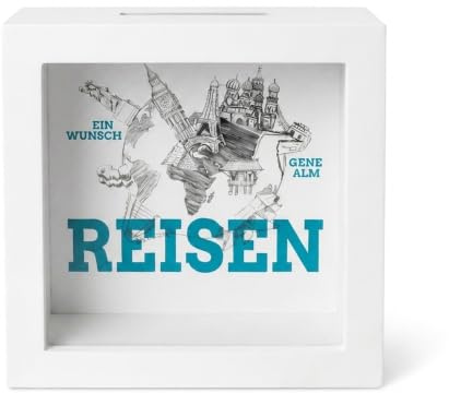 Topshop24you Spardose Bilderrahmen Reisekasse mit Glasfront 15 x 15 x 5 cm