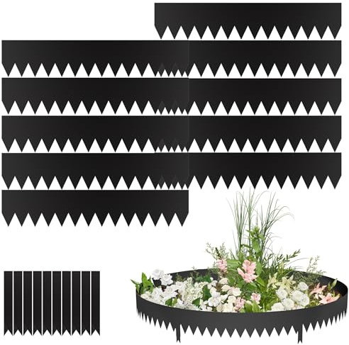 PEILU Rasenkanten 20cm Hoch Verzinkt Stahl Beeteinfassung Garten Beetumrandung mit Spikes 20 Stück 100cm Mähkante Wurzelsperre Palisaden Metall Rasenkantenband für Wege, Rasenflächen (Schwarz)