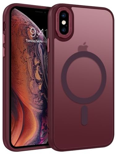 BENTOBEN Hülle für iPhone X/XS mit Mag-Safe Magnetisch Hülle Durchscheinende Matt Anti-Fingerabdruck Handyhülle Rückseite Dünn Stoßfest Schutzhülle für iPhone X iPhone XS, Dunkel Rot