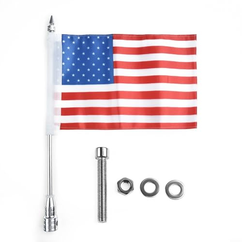 Wodsty Motorrad-Flaggenhalterungs-Set mit amerikanischer Flagge, 39 cm Stahlstange und Gepäckträger-Adapter für 883 1200 für Honda GL1800 Tourenräder