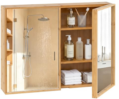 COSTWAY Armadietto a Specchio da Bagno, Mobile Bagno da Parete