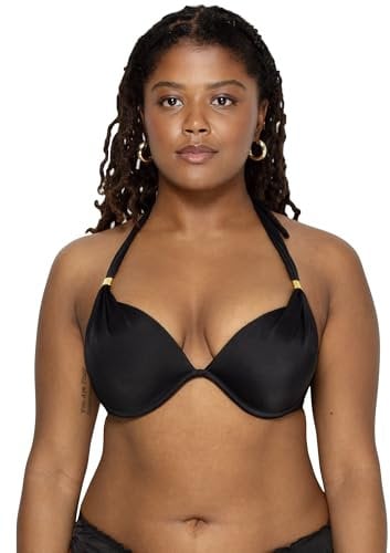Smart & Sexy Women's Swim Secret Mega Push-up Halter Bikini Top, Black Hue, 36B