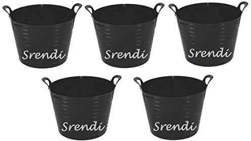 Easy Shopping 5 x 14 Litre Flexi Tub Garden Home Flexible Colour Rubber Storage Container Bucket Polyethylene Flex Tub- MADE IN U.K. (Black)
