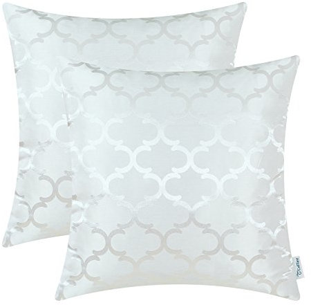 CaliTime Kissenbezüge Kissenhülle 2er-Pack Wurfkissenbezüge Schalen für Heim-Sofa-Couch Modern Glänzend & Matt Kontrast Quatrefoil Akzent Geometrisch 45cm x 45cm Weiß