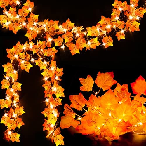 2-Pack Lighted Fall Garland, Total 16.4ft 40 LED Autumn String Lights