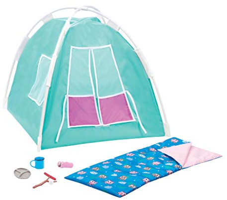 Our Generation – Camping-Set – Zelt & Schlafsack – 46 cm Puppenzubehör – Fantasiespiel – Spielzeug für Kinder ab 3 Jahren – Happy Camper Set