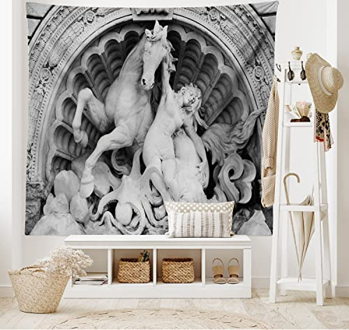 ABAKUHAUS Grau Wandteppich, Nymphe Octopus Statue Kunst, Wohnzimmer Schlafzimmer Heim Seidiges Satin Wandteppich, 200 x 150 cm, Grau