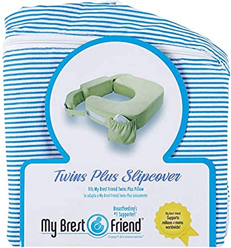 MY BREST FRIEND 0029 Baby wild - Bezug für amerikanisches Zwillings-Stillkissen, Design: blau Weiss gestreift