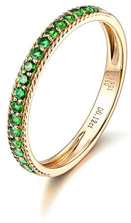 Beydodo Damenringe Gold 750 Schmal Rund Tsavorit 0.21ct Eheringe Gold Ring Gr. 52 (16.6)