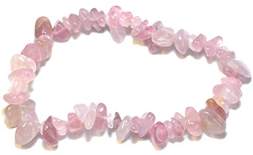 Rosenquarz Splitter-Armband | rosa Stein der Liebe | Kleine Trommelsteine Stretch-Armband für Damen und Herren | Heilstein-Schmuck (Rosenquarz)