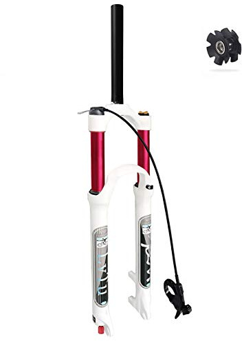 LvTu Luft Fahrrad MTB Federgabel 26 27.5 29 Zoll Weiß 140mm Federweg 32mm Rotes Innenrohr, Mountainbike Leicht Scheibenbremse Vorderrad Gabel