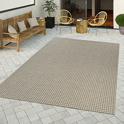 TT Home Flachgewebter In- & Outdoor Teppich Natürlicher Look Sisal Optik Creme Modern, Größe:120x170 cm