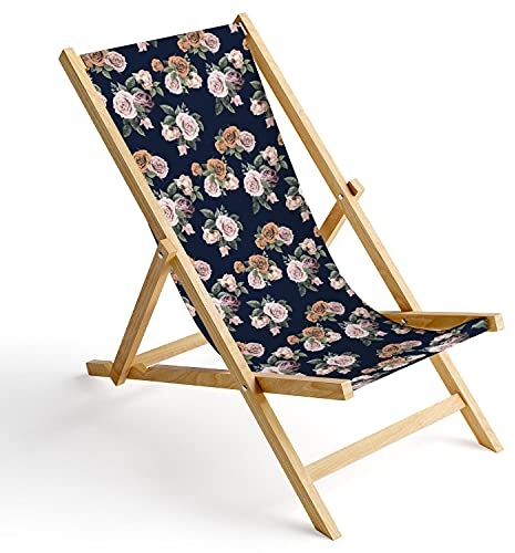 Ferocity Chaise Longue Pliable en Bois Fauteuil de Plage Pliant en hetre Classique Lit de Plage Roses Anciennes 1 [119]