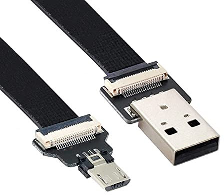 NFHK USB 2.0 Type-A Male to Micro USB 5Pin Male Data Flat Slim FPC Cable for FPV & Disk & Phone 20CM