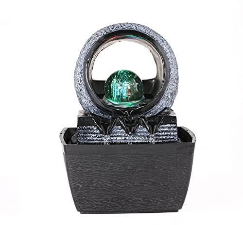 Dyna-Living Indoor Water Fountain with Rolling Ball LED Light Feng Shui Tabletop Fountain Sound Relaxation Fountain Home Office Decoration,3 Pin UK Plug Included Style 1