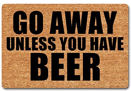 Funny Welcome Door Mats Decorative Area Rugs for Front Porch Decor Go Away Unless You Have Beer Doormat Personalized Monogram Kitchen Rugs With Anti-Slip Rubber Back Novelty Gift Mat(23.7 X 15.9 in)