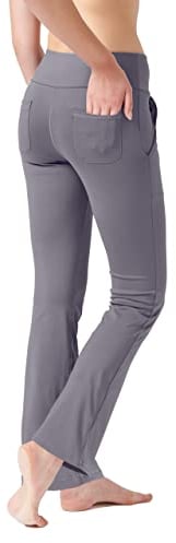 LaiEr Damen Yogahose, Fitness Hosen, Home Casual Hosen mit 4 Taschen, Hohe Taille Arbeitshose, 4-Wege elastische Enge Bauchhose Lange Schlaghose(XXL)