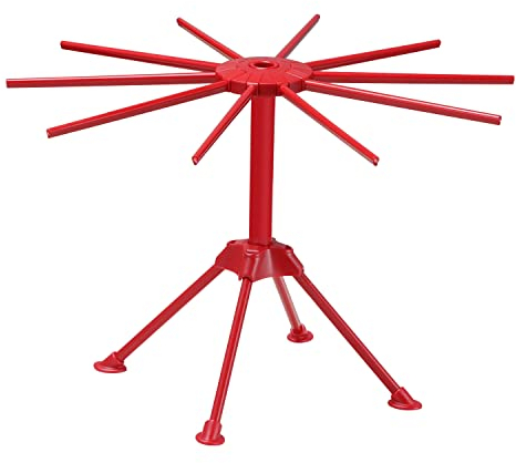 Ourokhome Collapsible Pasta Drying Rack, Plastic Foldable Homemade Fresh Spaghetti Stand Dryer Noodle Hanger for Kitchen with 10 Arms, Stable, Easy Storage, Quickly Set Up (Red)
