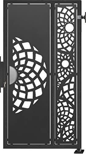 Puerta de valla exterior modelo MANDALA, puerta cancela para el jardín entrada abatible dos hojas de metal (3000 x 1800 mm., Negro forja) (1000X1800 mm:, Negro forja)