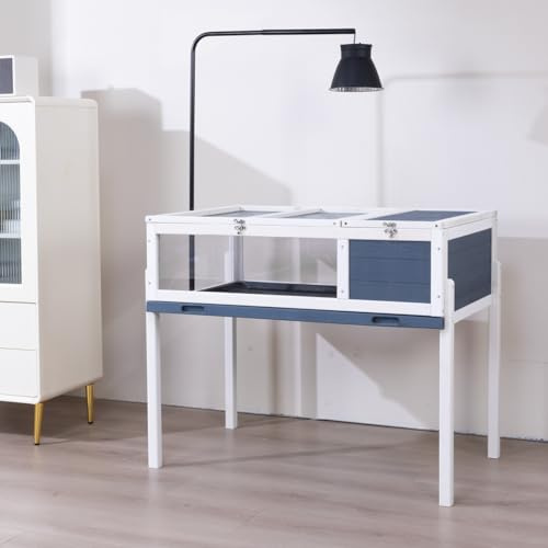BIRASIL Maison d'intérieur pour tortue en bois - Cage pour reptiles - Pour petits animaux, lézards, hamster (96 cm, gris)
